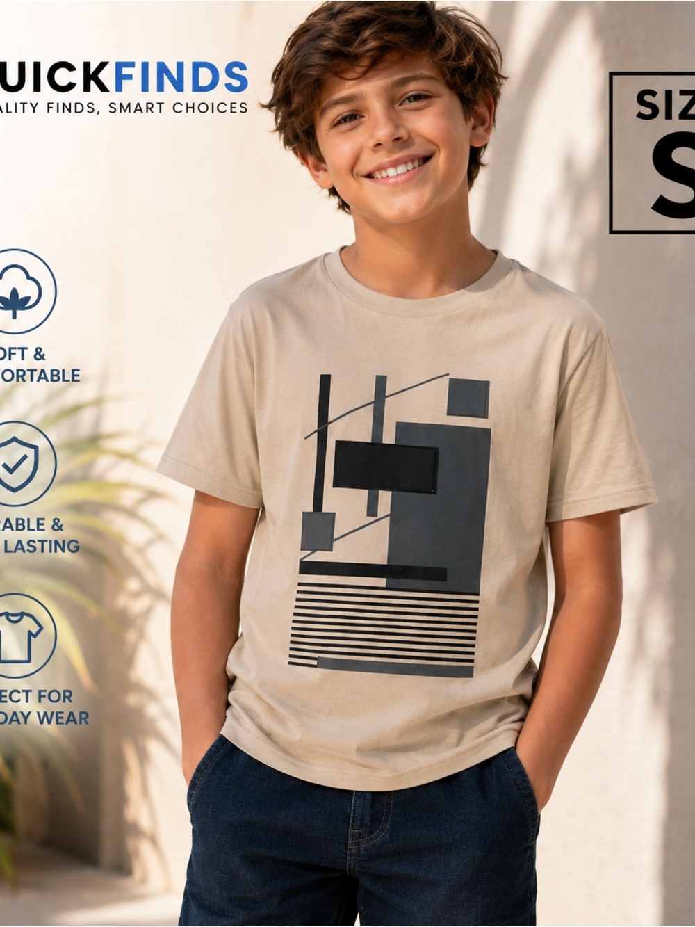 Boys' Beige Graphic Tee